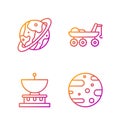Set line Satellite dish, Planet Saturn, Space capsule and parachute and Mars rover. Gradient color icons. Vector