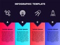 Set line Satellite, Radar, and Rocket ship. Business infographic template. Vector