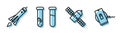 Set line Satellite, Rocket ship with fire, Test tube and flask and Wireless charger icon. Vector