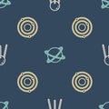 Set line Satellite, Solar system and Satellites orbiting the planet on seamless pattern. Vector