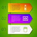 Set line Sauce bottle, Canned fish, Fishing bucket with fishes and Soup octopus. Business infographic template. Vector