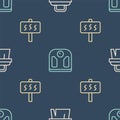 Set line Sauna brush, and Bathroom scales on seamless pattern. Vector Royalty Free Stock Photo