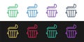 Set line Sauna bucket and ladle icon isolated on black and white background. Vector Royalty Free Stock Photo