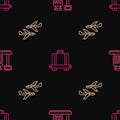 Set line Scale with suitcase, Plane and Conveyor belt on seamless pattern. Vector