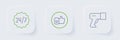 Set line Scanner scanning bar code, Hand like and Clock 24 hours icon. Vector