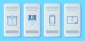 Set line Scanner scanning bar code, Mobile phone with app delivery tracking, Gift box and Cardboard traffic symbol icon