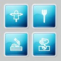 Set line Scarecrow, Garden pitchfork, hose and Seeds icon. Vector Royalty Free Stock Photo