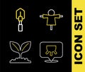 Set line Scarecrow, Udder, Plant and Shovel icon. Vector Royalty Free Stock Photo