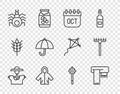 Set line Scarecrow, Winter scarf, October calendar autumn, Raincoat, Spider, Umbrella, Honey dipper stick and Garden