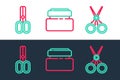Set line Scissors hairdresser, and Cream lotion cosmetic tube icon. Vector