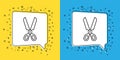 Set line Scissors icon isolated on yellow and blue background. Cutting tool sign. Vector Illustration Royalty Free Stock Photo