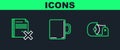 Set line Scotch, Delete file document and Coffee cup icon. Vector