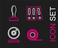 Set line Scotch, Web camera, Office folders with papers and documents and Stamp icon. Vector