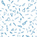 Set line Screwdriver, Hacksaw and Putty knife on seamless pattern. Vector