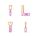 Set line Screwdriver, Metallic screw, Putty knife and Corner ruler. Gradient color icons. Vector