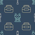Set line Screwdriver, Toolbox and Road barrier on seamless pattern. Vector