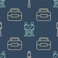 Set line Screwdriver, Toolbox and Road barrier on seamless pattern. Vector