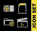 Set line SD card, Film reel, Upload file and Eye icon. Vector Royalty Free Stock Photo