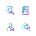 Set line Search cloud computing, Analyst engineer, concept with folder and Server, Data report. Gradient color icons Royalty Free Stock Photo