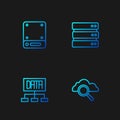 Set line Search cloud computing, Data analysis, Server and . Gradient color icons. Vector Royalty Free Stock Photo