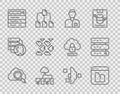 Set line Search cloud computing, File missing, Analyst engineer, Computer network, Data stream, Filter setting and Royalty Free Stock Photo