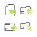 Set line Search concept with folder, Add new, Document star and PDF file document icon. Vector