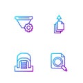 Set line Search concept with folder, Hangar servers, Filter setting and Data export. Gradient color icons. Vector