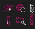 Set line Search concept with folder, Tie, World map made from speech bubble and Envelope icon. Vector Royalty Free Stock Photo