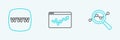 Set line Search data analysis, Website template and Graph chart infographic icon. Vector