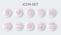 Set line Search engine, Browser with exclamation mark, Clipboard checklist, Debugging, Hacker or coder, Laptop and Royalty Free Stock Photo