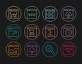Set line Search engine, Browser window, files, Online shopping on screen, UI or UX design, and icon. Vector Royalty Free Stock Photo