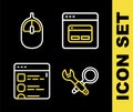 Set line Search engine, Debugging, Browser files and Computer mouse icon. Vector Royalty Free Stock Photo