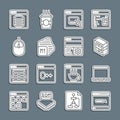 Set line Search engine, Laptop, Computer, Browser files, Processor, mouse, Server, Data, Web Hosting and Debugging icon Royalty Free Stock Photo