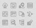 Set line Search engine, Network cloud connection, concept with folder, Cloud computing lock, Loading data window, Server Royalty Free Stock Photo