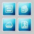 Set line Search engine, Processor, Web development and Flowchart icon. Vector Royalty Free Stock Photo