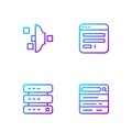 Set line Search engine, Server, Data, Web Hosting, Filter setting and Browser window. Gradient color icons. Vector Royalty Free Stock Photo