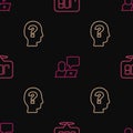 Set line Search job, Worker and Freelancer on seamless pattern. Vector
