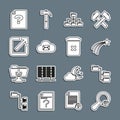 Set line Search location, Folder tree, Falling star, Cloud mail server, Open new window, Unknown document and Trash can Royalty Free Stock Photo