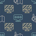 Set line Search location, Monitor with location marker and Map pointer with star on seamless pattern. Vector Royalty Free Stock Photo