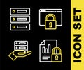 Set line Secure your site with HTTPS, SSL, Document and lock, Server, Data, Web Hosting and icon. Vector Royalty Free Stock Photo