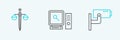 Set line Security camera, Scales of justice and Search on computer screen icon. Vector Royalty Free Stock Photo