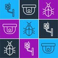 Set line Security camera, System bug concept and Motion sensor icon. Vector Royalty Free Stock Photo