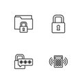 Set line Security keypad access panel, Cyber security, Folder and lock and Lock icon. Vector