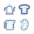Set line Seed, Measuring cup, Bread toast and Watering can icon. Vector