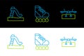 Set line Seesaw, Kid slide and Roller skate icon. Vector