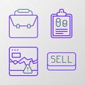 Set line Sell button, Failure stocks market, Business finance report and Briefcase icon. Vector Royalty Free Stock Photo