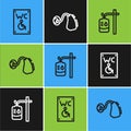 Set line Separated toilet for disabled, IV bag and Hearing aid icon. Vector