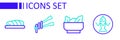 Set line Served fish on a plate, Wonton, Food chopsticks with noodles and Fish steak icon. Vector