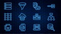 Set line Server, Algorithm, Artificial intelligence robot, Cloud database, Neural network, Data, AI and Funnel filter Royalty Free Stock Photo