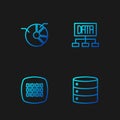Set line Server, Binary code, Pie chart infographic and Data analysis. Gradient color icons. Vector Royalty Free Stock Photo